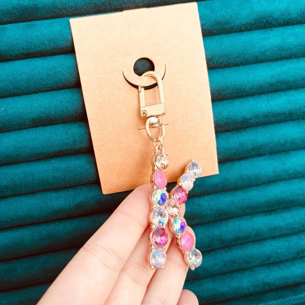 Rhinestone Letter “K” Keychain Bag Charm – Pink & Iridescent Crystals - Picture 8 of 10